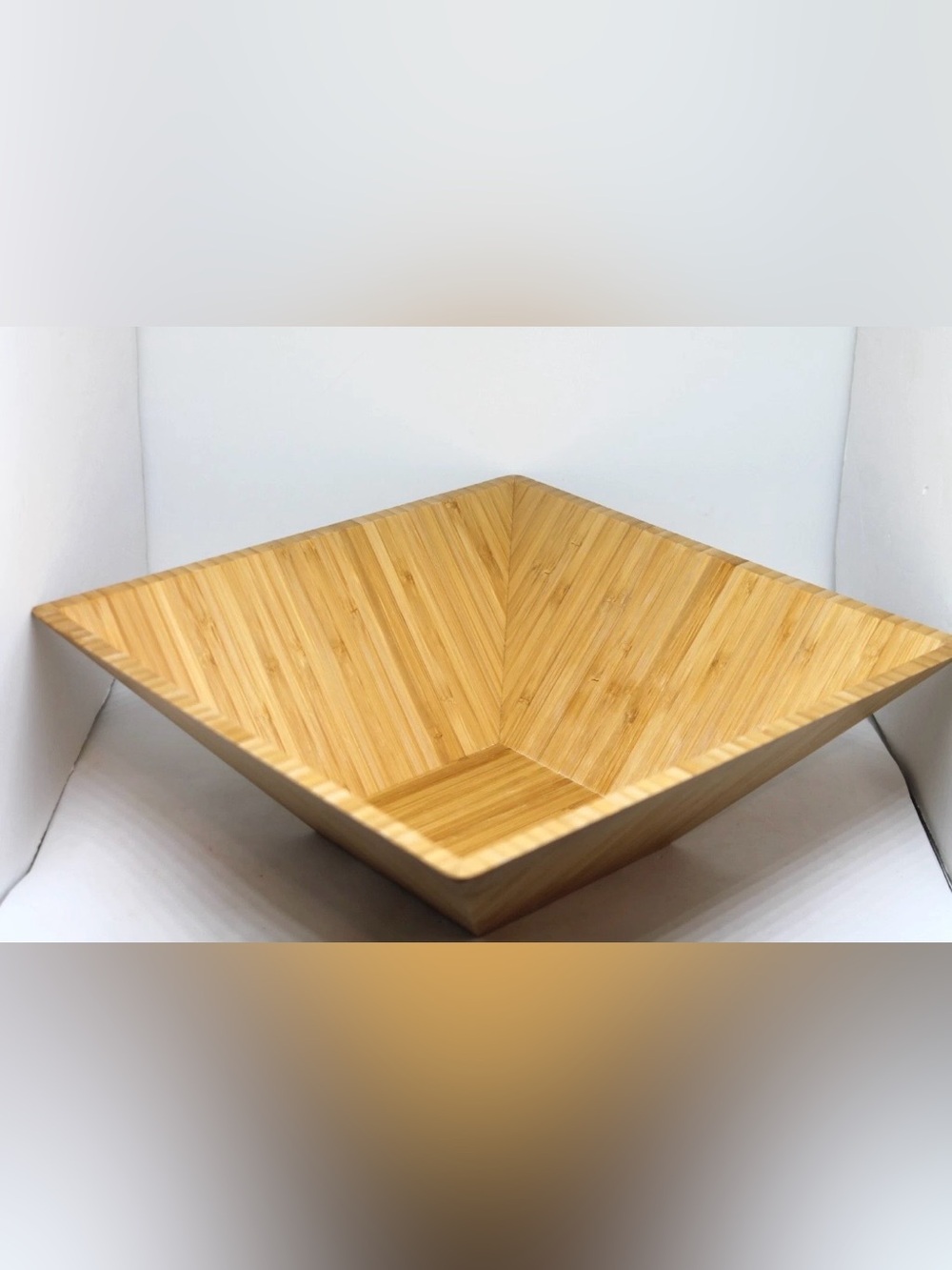 Pampered Chef Square Bamboo Serving Salad Bowl Wood Fruit Dish Kitchen #0209